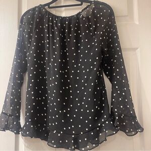 ❤️2/$15 or 3/$21❤️Tommy Hilfiger Sheer Black Blouse w/White Polka Dots, Size XS